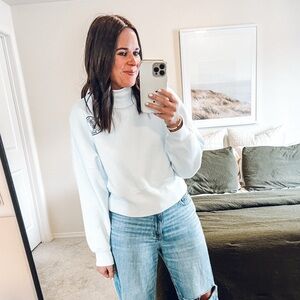 Light Blue Cropped Women Sweatshirt